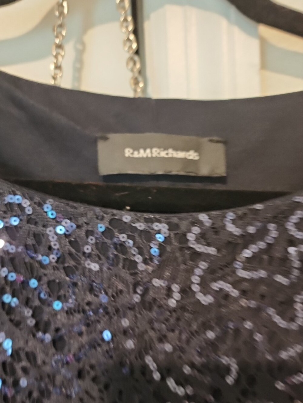 R&M Richards Navy Sequin Overlay Midi Dress - Picture 2 of 9
